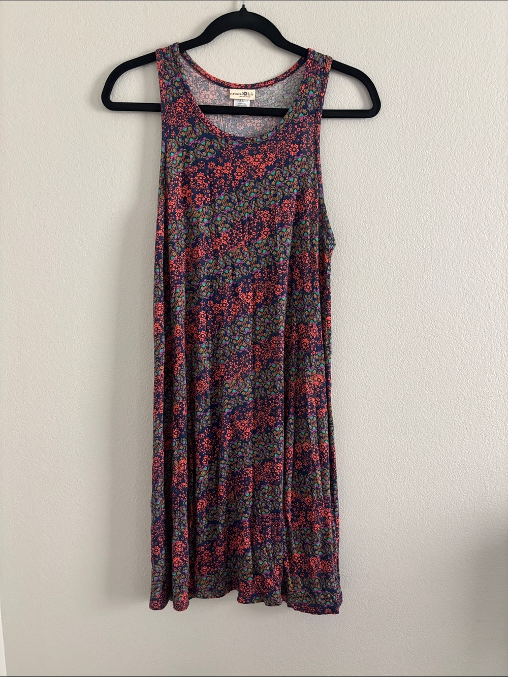 NATURAL LIFE Floral Midi Tank Dress in Navy, Coral, and Green